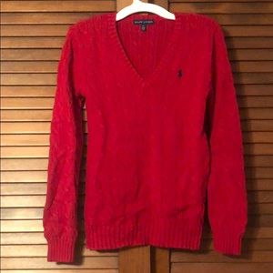 Red Ralph Lauren Cable Knit Sweater
